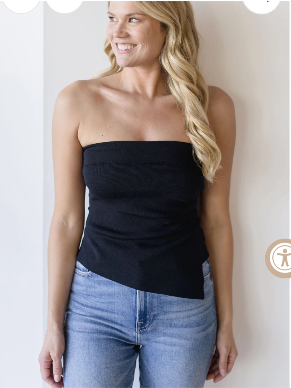 Strapless Ruched Side Top - Black